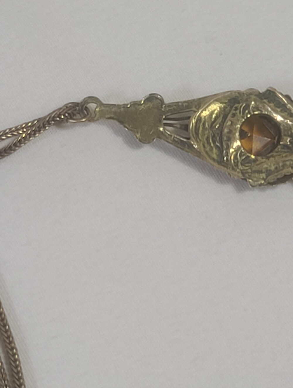 Antique Art Deco Orange Yellow Glass Gems Brass Pendant Necklace - Picture 12 of 14